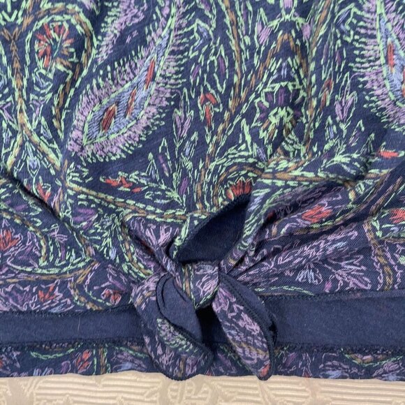 Lucky Brand LARGE Peacock Feather Paisley AOP Shirt Cttn/Modal Tie Front Blouse - Picture 5 of 7